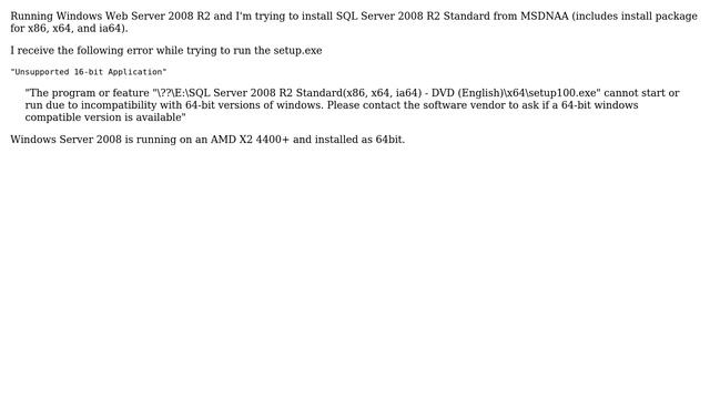 DevOps & SysAdmins: SQL Sever 2008 R2 Installation error: Unsupported 16-bit Application смотреть онлайн