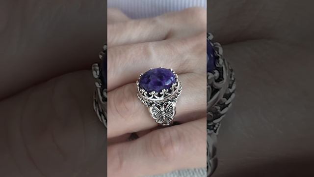 Charoite Beauty!!! Double Butterfly Detailed Sterling Silver Filigree Art Women Cocktail Ring смотреть онлайн