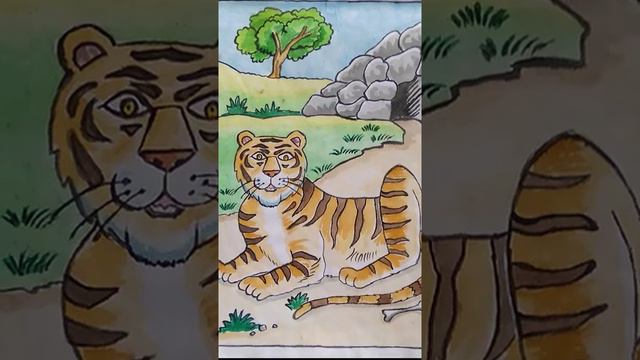 Tiger Drawing by watercolour. смотреть онлайн