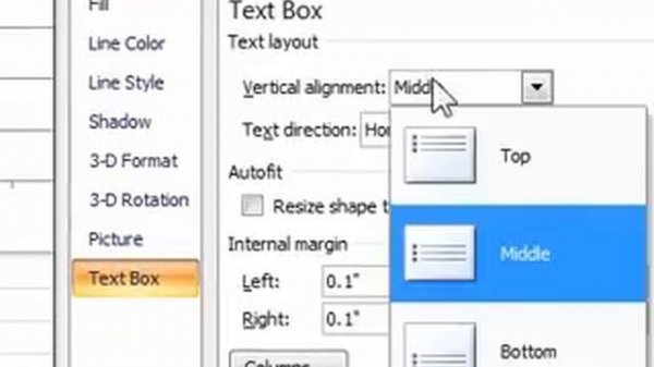 How to position text in a text box in a spreadsheet