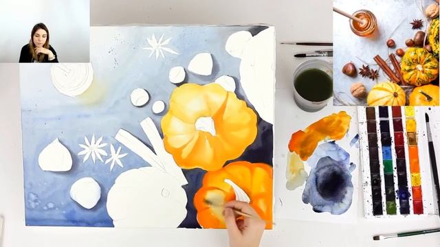 Мастер-класс «Спелые тыквы с пряностями» | Как нарисовать тыкву поэтапно смотреть онлайн
