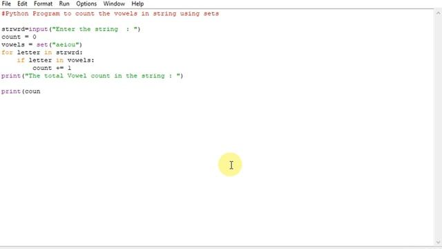 Python Program to count the vowels in string using sets смотреть онлайн