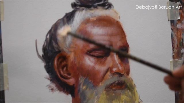 How I Paint a Realistic Portrait Painting with ACRYLIC | Sadhu Painting Acrylic by Debojyoti Boruah смотреть онлайн