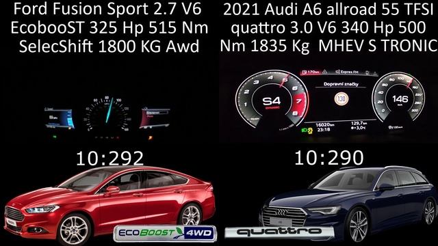 Ford Fusion Sport 2.7 Ecoboost 325 Hp VS 2021 Audi A6 55 TFSI quatro 340 Hp acceleration Battle смотреть онлайн