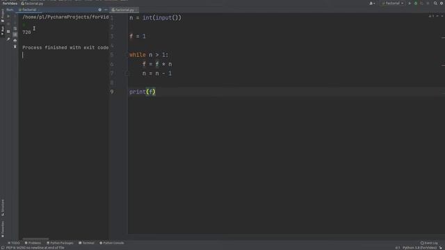 Найти факториал числа. Решение задачи на языке программирования Python смотреть онлайн