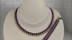 Украшения из бисера. Комплект. Цепочка. Ожерелье. Браслет. Сережки. Мастер класс. Пошаговый МК .