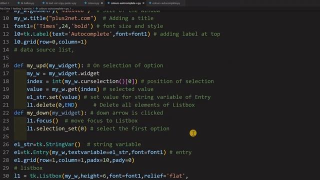 Tkinter autocomplete to browse and select colour names and update the background color of widget смотреть онлайн