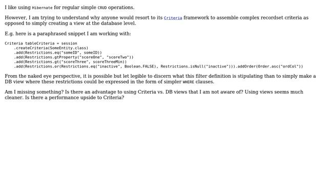 Using Hibernate Criteria framework for complex queries vs. just making views in DB смотреть онлайн