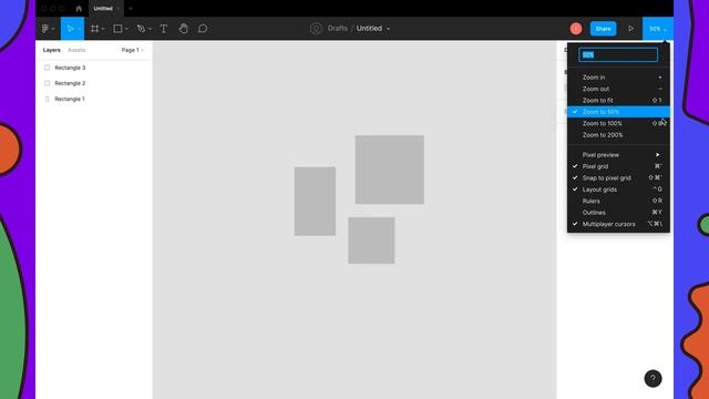 Приближение или отдаление вида в монтажной области Figma (Фигма)