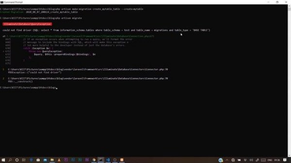 ERROR: Could not find driver (SQL: select * from information_schema.tables)