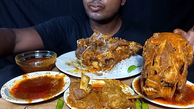 Eating Two Big Goat Head, Spicy Mutton Curry with Rice || #RealMukbabg || Big Bites Eating Show смотреть онлайн
