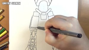 How to draw robot Noisy Boy, Real Steel, Как нарисовать робота Нойзи Бой, Живая Сталь