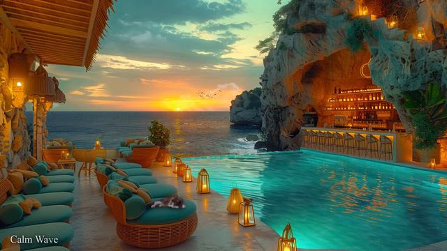 Soothing Seaside Ambience | Relaxing Jazz Music And Smooth Sea Waves Sounds For Stress Relief, Slee