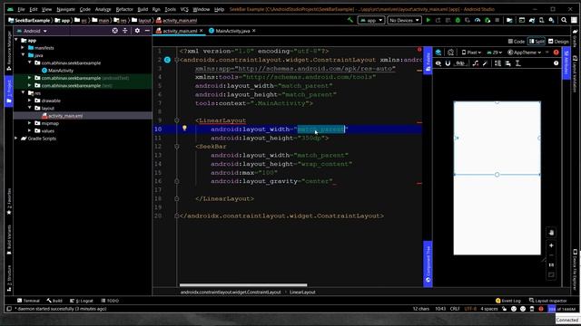 SeekBar Example in Android Studio смотреть онлайн