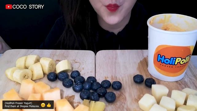 ASMR MUKBANG (Ice cream)HoliPolli mango frozen yogurt, hami melon, blueberry, banana, yellow kiwi.. смотреть онлайн