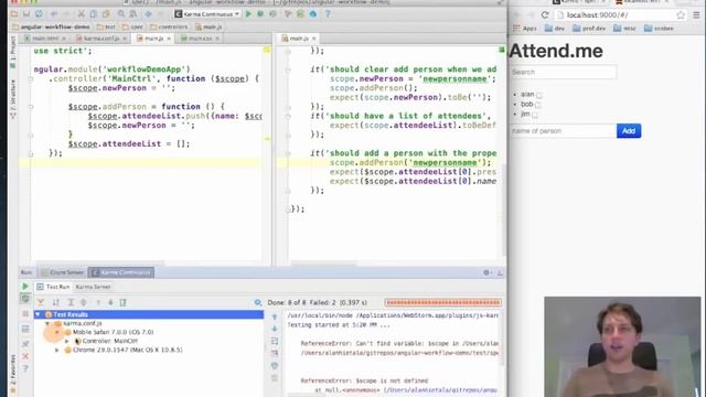 BDD with AngularJS Webstorm and Karma part 2 смотреть онлайн