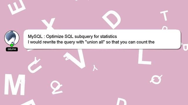 MySQL : Optimize SQL subquery for statistics смотреть онлайн
