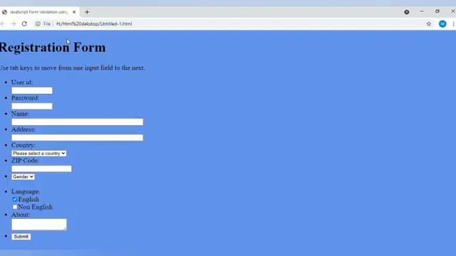 Java Script Form Validation Using Sample Registration Form смотреть онлайн
