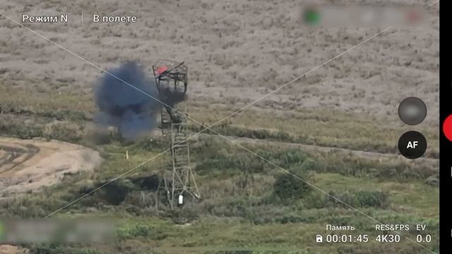 Удар FPV-дроном по вышке с камерой наблюдения ВСУ в приграничье/Strike at the AFU observation post