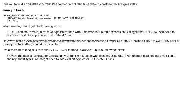 Databases: Formatting Timestamp in Default Constraint смотреть онлайн