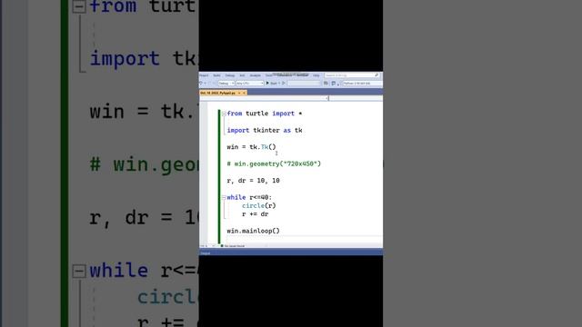 Part2 While Loop Drawing 4 Circles with tkinter and turtle of Python and the IDE Visual Studio смотреть онлайн