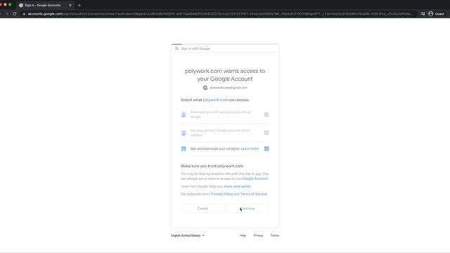 Polywork Google Contacts API Usage Example without initial Google Oauth2 sign in смотреть онлайн