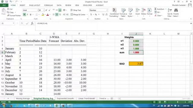 Operations Management using Excel: Forecasting Video 2/4 Weighted Moving Averages смотреть онлайн