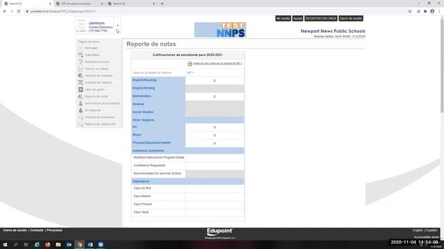 Spanish ParentVue Computer Report Card смотреть онлайн