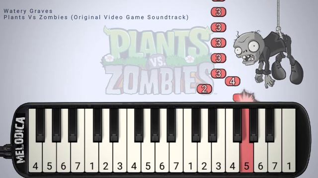 Plants Vs Zombies - Watery Graves 『In Game』 Easy Melodica Tutorial смотреть онлайн