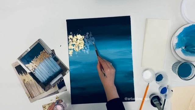 АБСТРАКТНАЯ КАРТИНА акрилом с поталью / Бесплатный видео урок по интерьерной живописи. смотреть онлайн