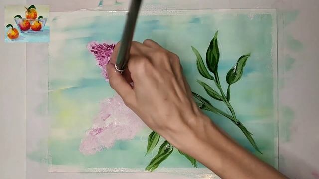 Как нарисовать ветку сирени просто красками, гуашью. Правополушарное рисование. смотреть онлайн