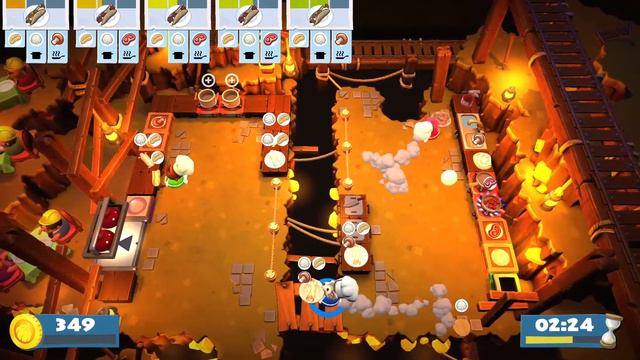 [Overcooked 2] Level 2-4 (3 Stars) ► Score: 1351 / 940 ♦ Co-Op Mode (3 Players) ★ Gameplay ║#11║