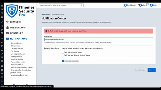 Default Recipients[user_list] must contain at least 1 item. - iThemes Security Error смотреть онлайн
