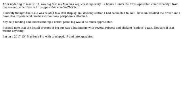 Apple: Big Sur Kernel Panics