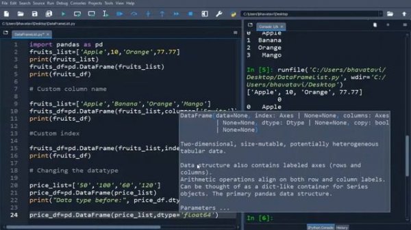 62. Create Pandas DataFrame from Python List || DataFrame from List using Constructor & Change dtyp