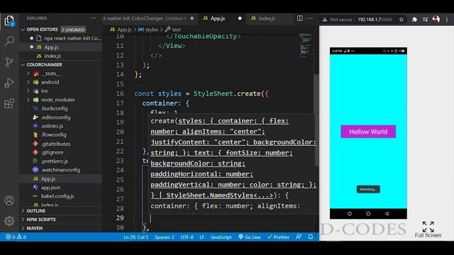Hello World with Background Color Changing Mobile App Using React Native смотреть онлайн