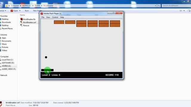 Brick Braking Game same DX ball in Flash ActionScript 3.0 смотреть онлайн
