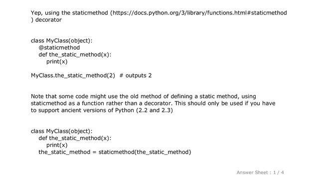 PYTHON : Static methods in Python? смотреть онлайн