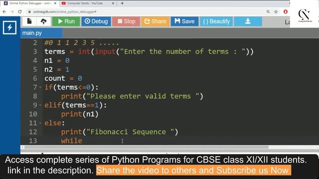 Fibonacci Sequence up to nth term in Python in Hindi | Fibonacci series in python смотреть онлайн