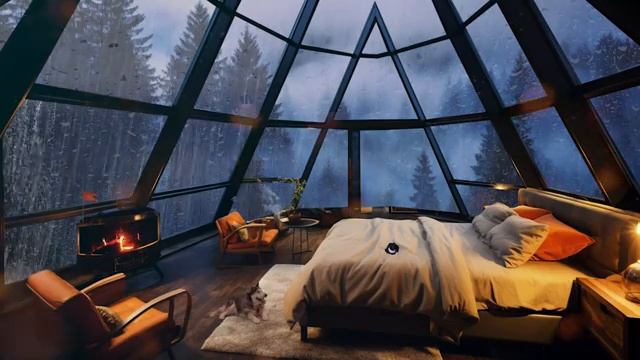 Beautiful Rain Sounds For Sleeping - Cozy Cabin Ambience With Heavy Rain Sounds And Warm Fireplace