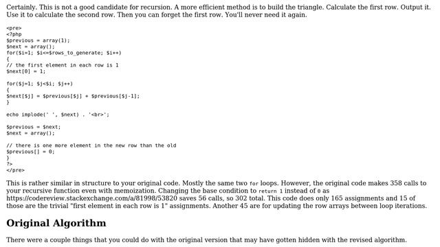 Code Review: Pascal's triangle in PHP (2 Solutions!!) смотреть онлайн
