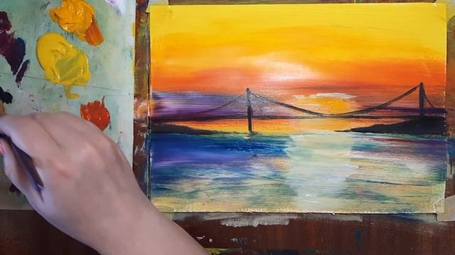 Как легко нарисовать закат. Как нарисовать пейзаж гуашью. Как нарисовать море. Нарисуем лето. смотреть онлайн