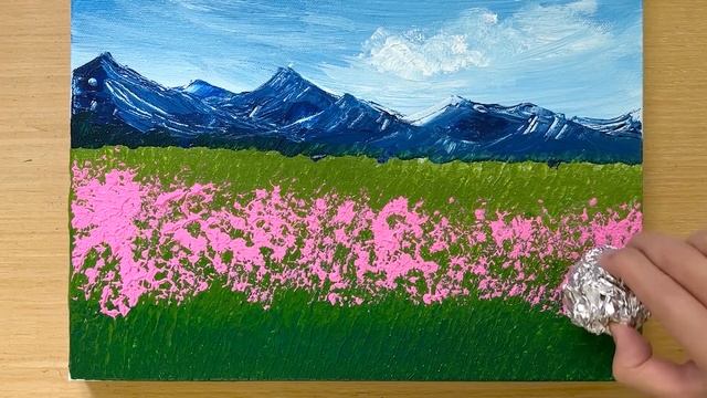 Easy Acrylic Painting Techniques / Cosmos Flower Field