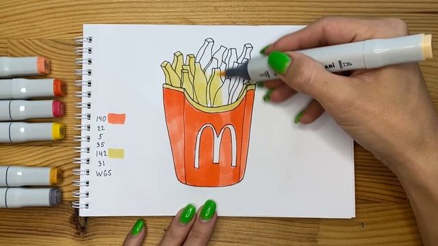 Как нарисовать картошку фри из Макдональдса скетч маркерами | Срисовка картинки для начинающих смотреть онлайн