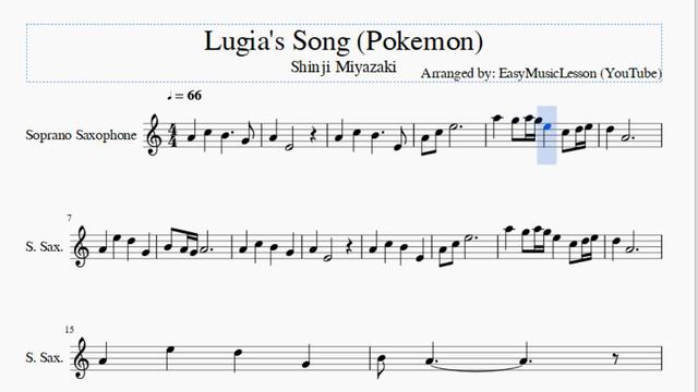 Soprano Sax Sheet Music: How to play Lugia's Song (Pokemon) by Shinji Miyazaki смотреть онлайн