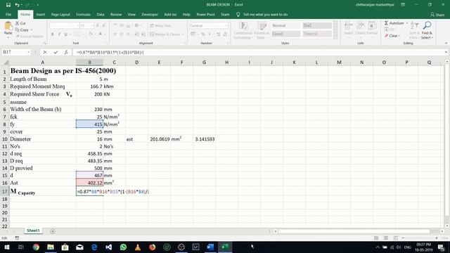 Design of RCC beam as per IS-456(2000) using excel sheet смотреть онлайн