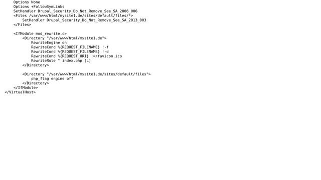 Drupal: How to place Drupal_Security_Do_Not_Remove_See_SA_\* into httpd.conf instead of .htaccess? смотреть онлайн