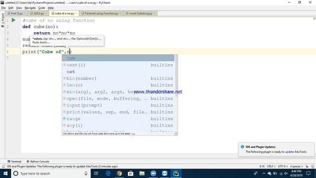 Cube using the function in PyCharm смотреть онлайн