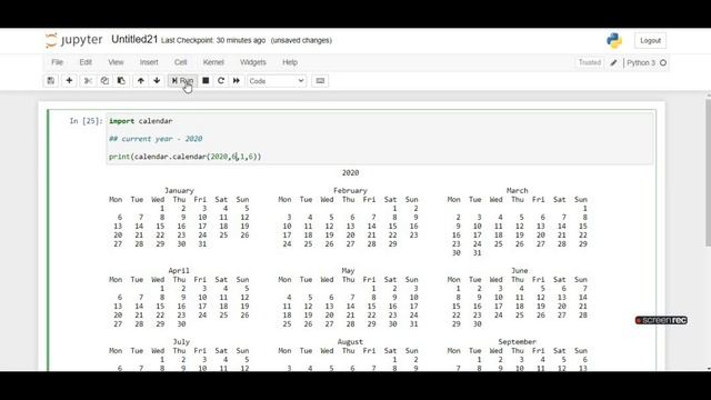 How to print calendar in python смотреть онлайн