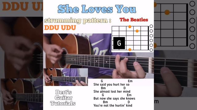 She Loves You - The Beatles guitar chords w/ lyrics & strumming tutorial смотреть онлайн